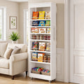 Fnova 73" Tall Slim Storage Cart on Wheels, 7-Tier Narrow Pantry Cabinet, Rolling Spice Rack Organizer for Kitchen, Skinny Pull-Out Storage Shelf for Small Spaces, White