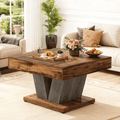 Fnova 31" Farmhouse Square Coffee Table, Wood Center Table Accent Table Sofa Table for Living Room,Brown