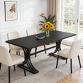 Fnova 63-Inch Modern Dining Table, Rectangular Wooden Top Kitchen Table, Stylish Metal Trestle Legs, Seats 4 to 6 for Dining Room & Kitchen, Living Room,WM010275_B_Tables