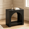 Fnova Farmhouse End Table with Storage, Modern Arched Wooden 2-Tier Side Table Nightstand Bedside Table Accent Table with Open Shelf, Easy Assembly, for Living Room, Bedroom, Entryway, Small Space,Black