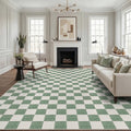 Fnova Checkered Area Rug, 9' x 12' Machine Washable Non Slip Rug for Living Room Bedroom Kitchen, Kid and Pet Friendly Low Pile Indoor Carpet,Green & Beige,9' x 12'