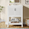 Fnova 24-Inch Bathroom Vanity with Sink, Modern Bathroom Sink Cabinet with Ceramic Basin for Small Space, Freestanding Storage Cabinet with 2 Doors & 1 Open Shelf, White,WM011302M_W_US