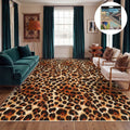 Fnova Leopard Print Area Rug, 8' x 10' Machine Washable Non Slip Rug for Living Room Bedroom Kitchen, Kid and Pet Friendly Low Pile Indoor Carpet,Brown,8' x 10'