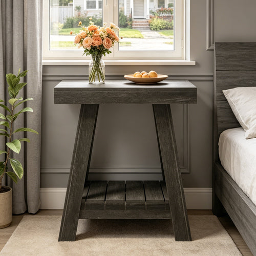 Fnova 2-Tier Wooden End Table, Farmhouse Narrow Side Table with Storage Shelf, Accent Sofa Table, Nightstand for Living Room, Bedroom, Small Spaces, Entryway,WM010153_B_US