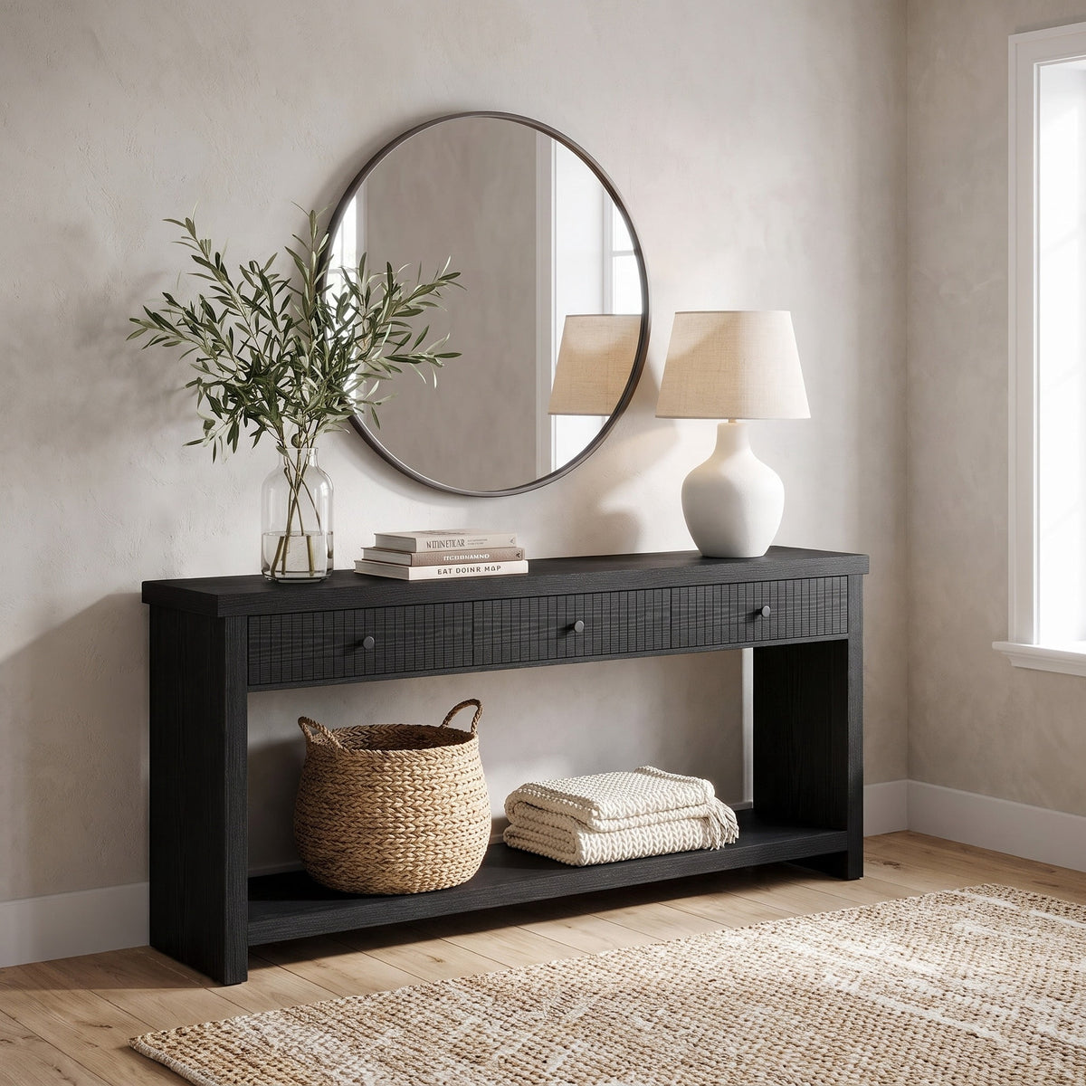 Fnova 70.9-Inch Console Table with 3 Drawers, Entryway Table Sofa Table Hallway Table for Foyer Living Room Entryway,WM010827_B_US