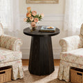 Fnova Farmhouse Round End Table, Wooden Side Table with Octagonal Base, Nightstand Pedestal Accent Furniture for Living Room, Bedroom,Black