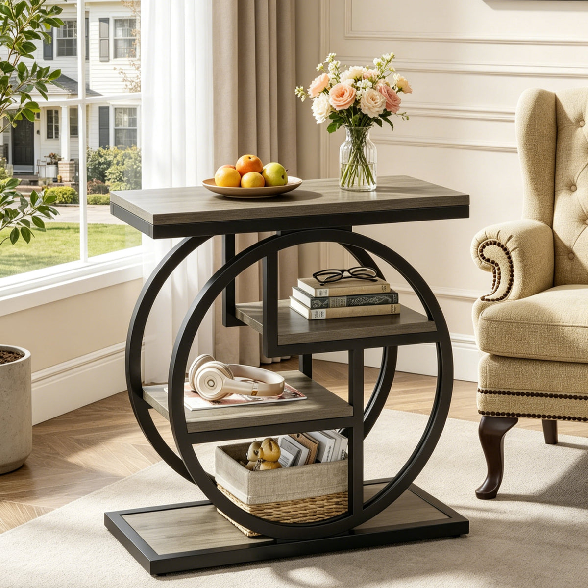 Fnova 4-Tier End Table, Modern Side Table with Metal Frame, Small Accent Table Nightstand with Open Shelves, Easy Assembly, for Living Room, Bedroom, Entryway, Small Space,WM010136_GB_US