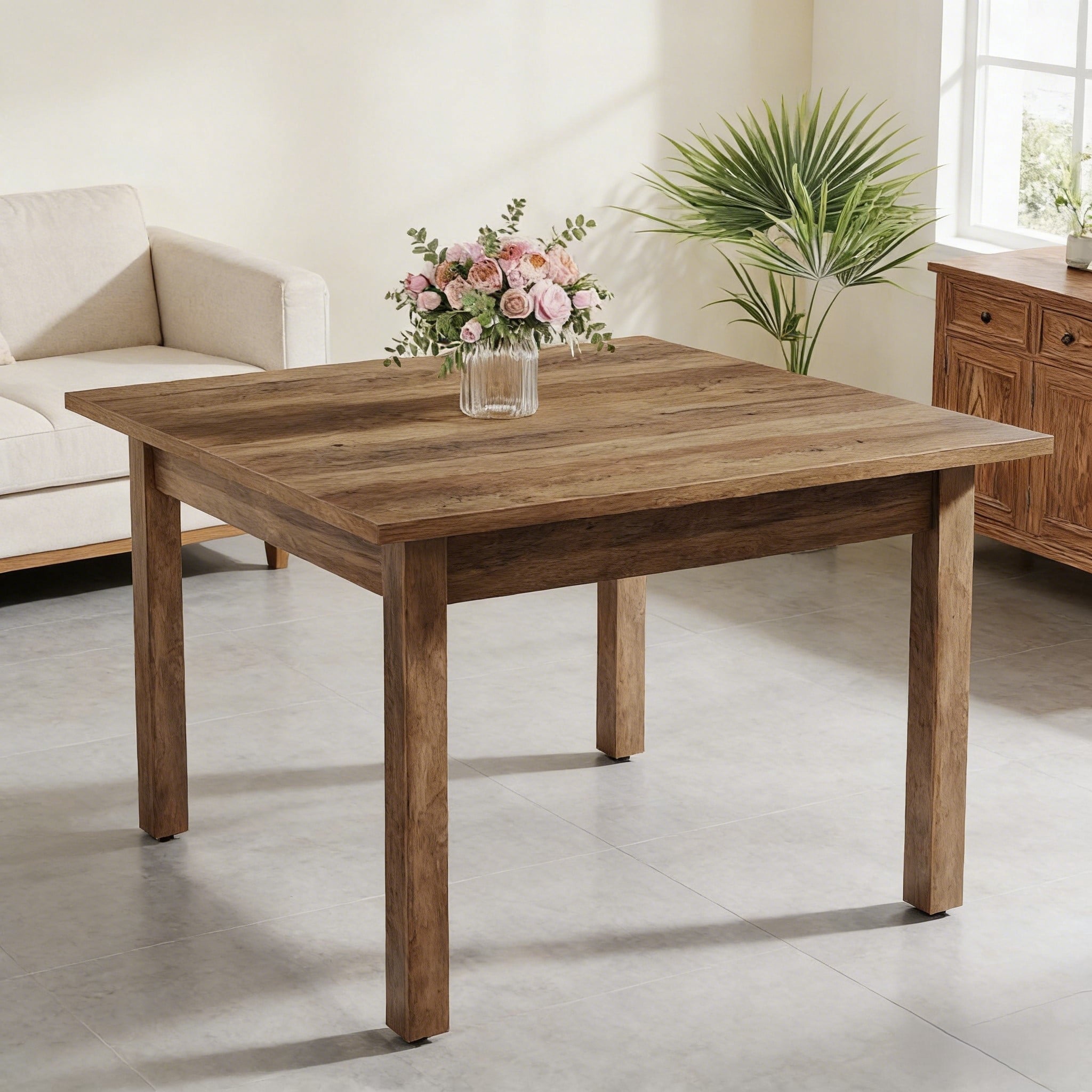 Fnova 39.4" Square Farmhouse Dining Table, Wood Coffee Table for 4 People, Modern Kitchen Table for Dining Room, Dark Brown (Chairs Not Included),Dark Brown