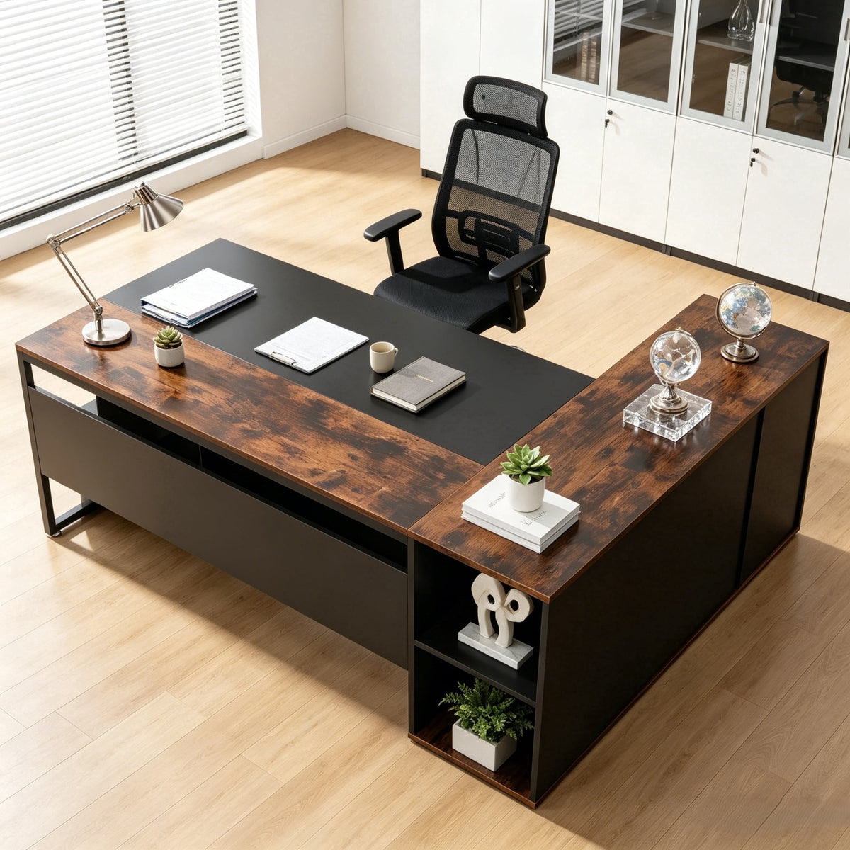 Fnova 71-Inch L-Shaped Desk, Large Corner Computer Table, Executive Office Desk with Storage Shelves, Heavy-Duty Conference Table for Home Office,WM010423_BNB_US
