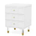 Fnova Nightstand with 3 Drawers, White and Gold Nightstands Bedside Table, Modern Night Stand, Small Chest of Drawers, Sofa End Tables with Storage for Dorm, Bedroom