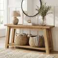 Fnova 70.9-Inch Solid Wood Console Table, Farmhouse 2-Tier Entryway Table with Storage, Narrow Long Sofa Table for Living Room, Hallway,WM010922_LBN_US