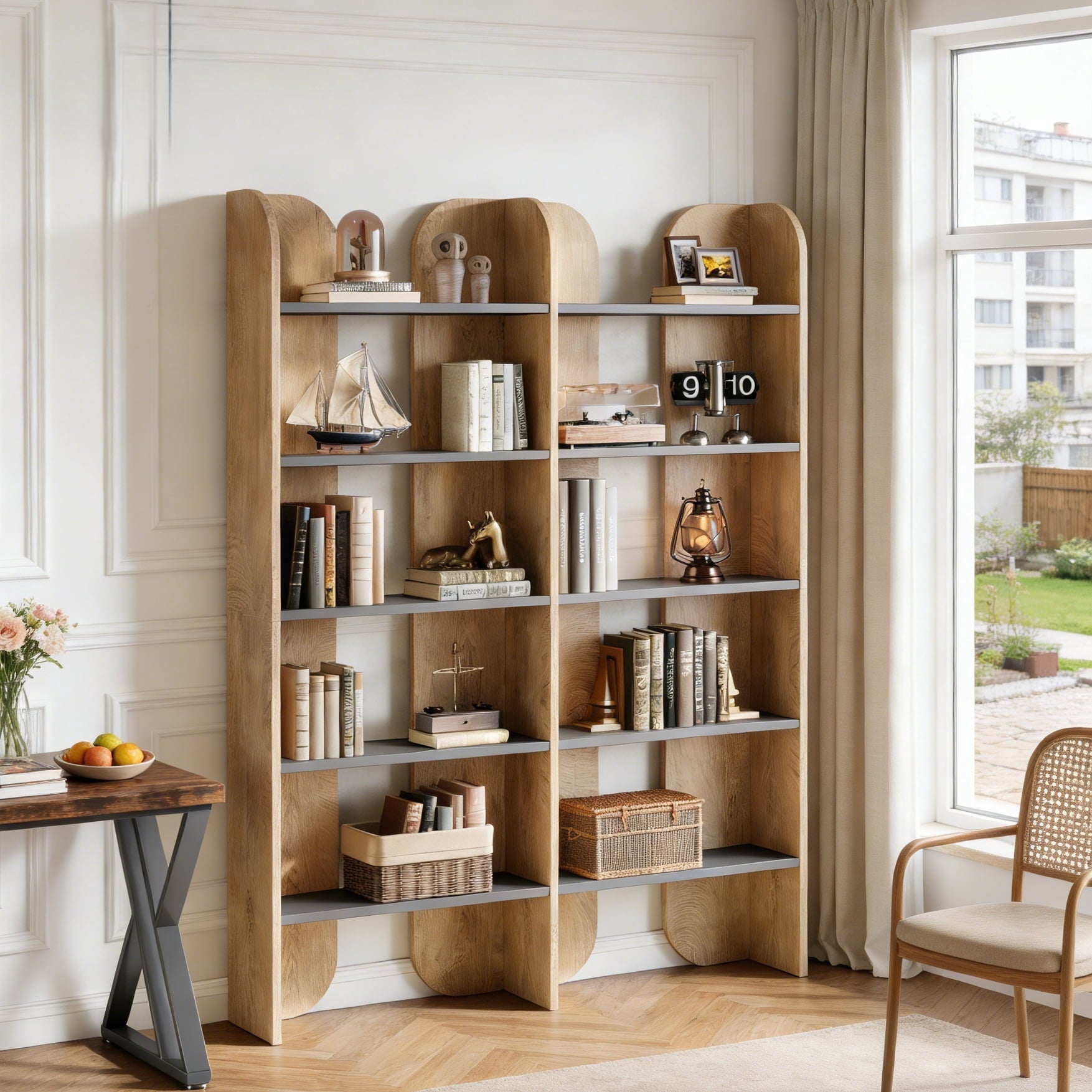 Fnova 70.8" Tall 5-Tier Bookshelf, Double Wide Bookcase with Open Shelves, Floor-Standing Display Storage Shelving Unit for Home Office, Bedroom Study,Brown