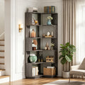 Fnova 64.9" 6 - Tier Industrial Corner Bookshelf£¬ Modern Wood L-Shaped Bookcase with Anti-Tip, Freestanding Corner Display Shelf Storage Organizer,Black