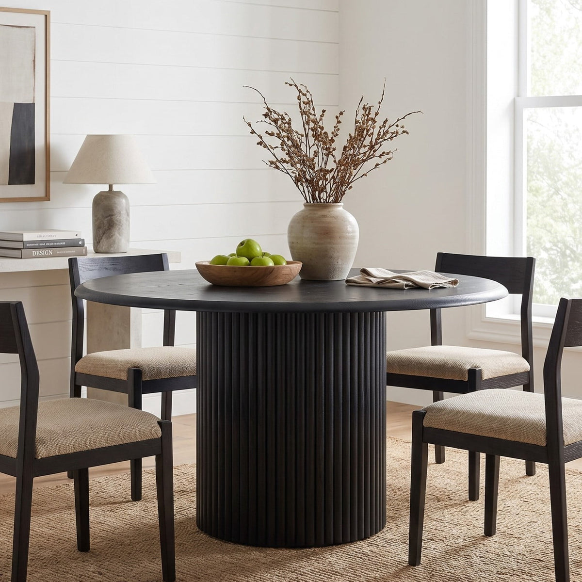 Fnova 47-Inch Round Dining Table for 6 People, Modern Farmhouse Kitchen Table with Sturdy Pedestal Base, Wood Dining Room Table for Dining Room, Kitchen,WM010418_B_US