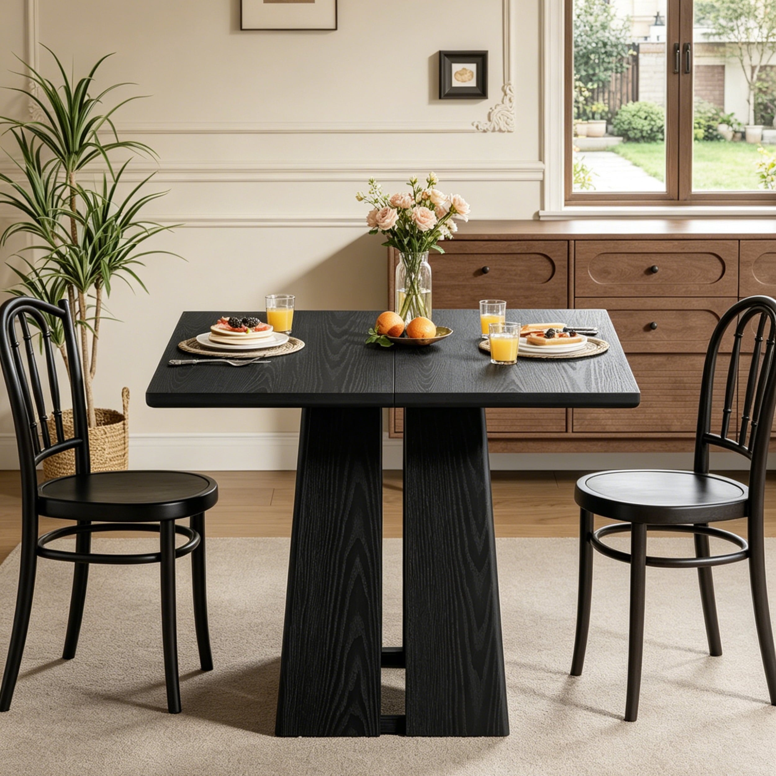 Fnova 31.5-Inch Square Dining Table, Farmhouse Wooden Kitchen Table for 4, Home Furniture for Dining Room, Living Room, Kitchen, Black,WM010326_B_Table