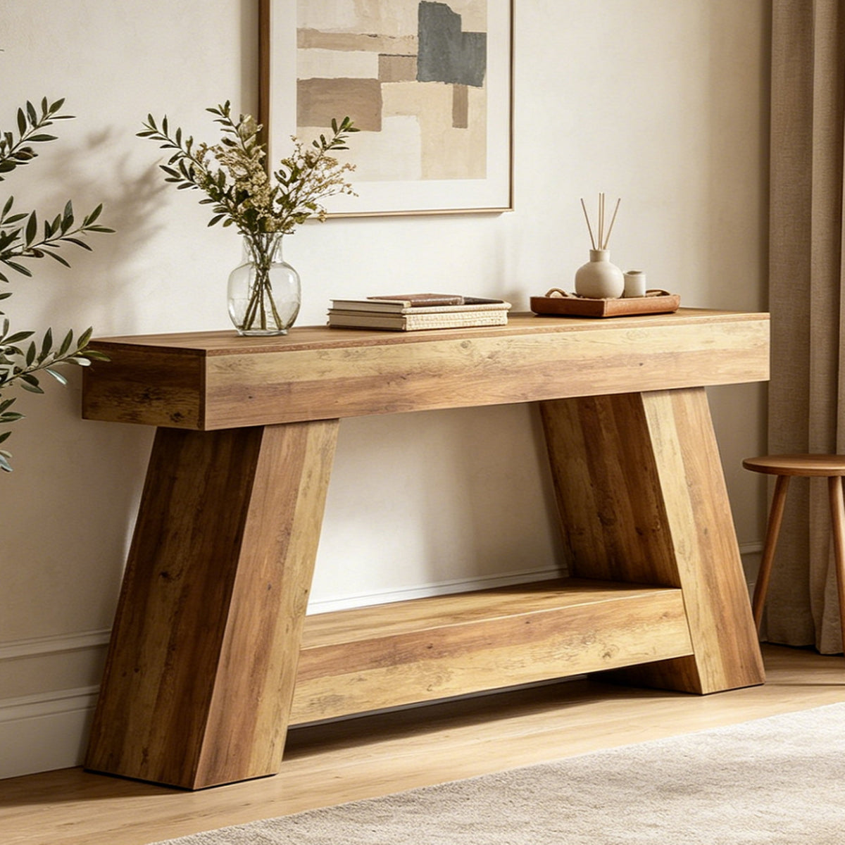 Fnova 70.9-Inch Farmhouse Console Table, 2-Tier Extra Long Entryway Table with Storage, A-Frame Sofa Table Behind Couch for Hallway Living Room,WM010904_BN_US
