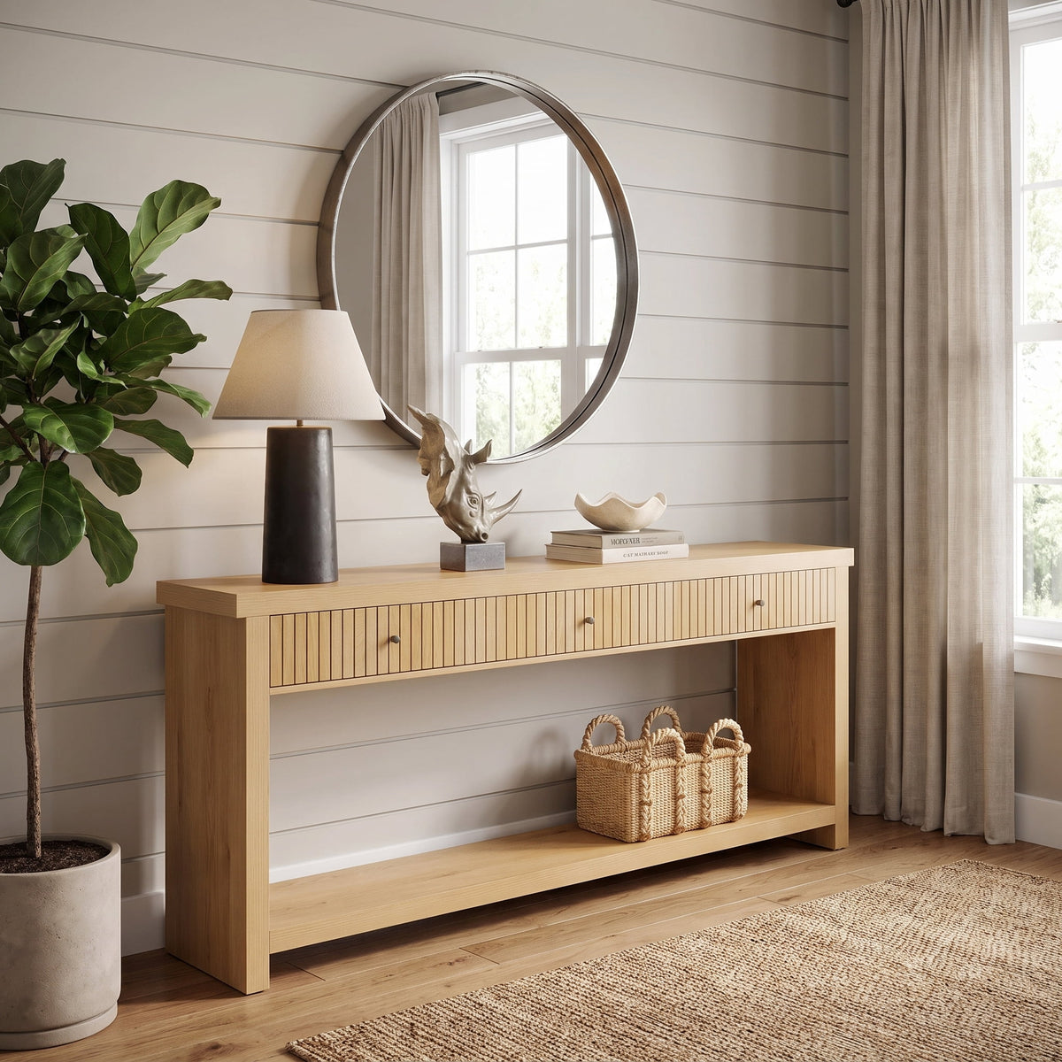 Fnova 70.9-Inch Console Table with 3 Drawers, Entryway Table Sofa Table Hallway Table for Foyer Living Room Entryway,WM010827_LBN_US