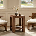 Fnova Farmhouse 2-Tier Solid Wood Square Side Table with Storage Shelf, Accent End Table, Nightstand for Living Room, Bedroom, Home Office, Rustic Brown,WM010159_DBN_US