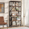 Fnova 70.9-Inch 6-Tier Industrial Bookshelf, Tall Open Storage Bookcase, Wood Metal Unit for Living Room, Home Office,WM010518_BN_Shelf