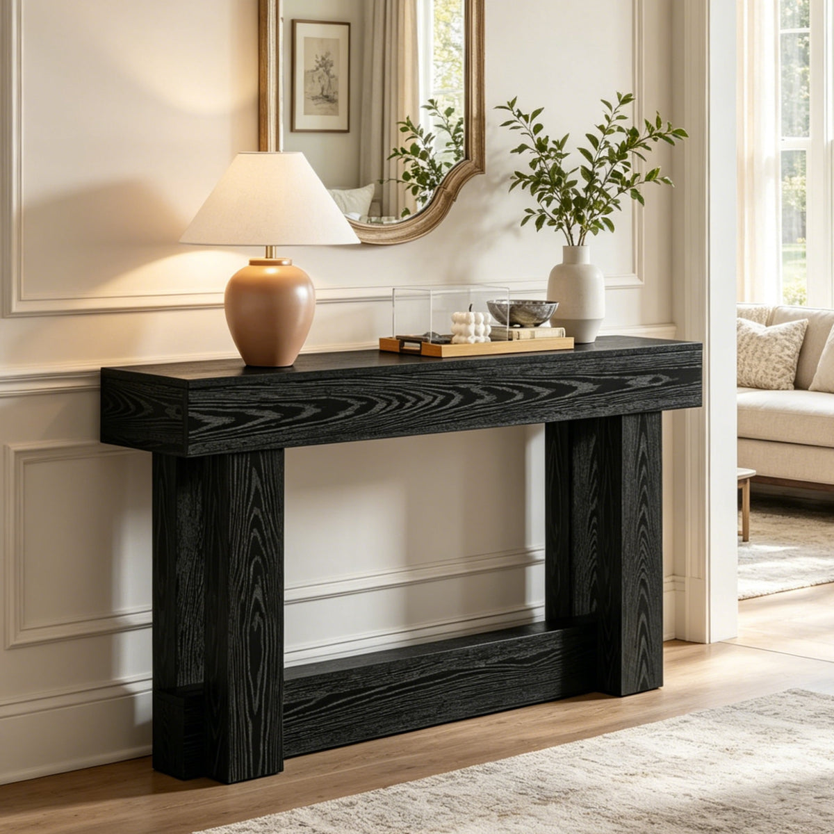 Fnova 63-Inch Farmhouse Console Table, 2-Tier Wooden Narrow Entryway Table, Long Sofa Table for Living Room, Entrance, Hallway,WM010392_B_US