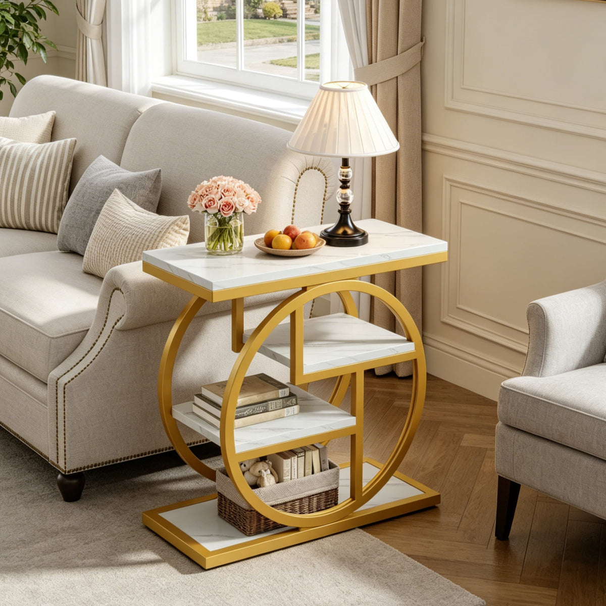 Fnova 4-Tier End Table, Modern Side Table with Metal Frame, Small Accent Table Nightstand with Open Shelves, Easy Assembly, for Living Room, Bedroom, Entryway, Small Space,WM010136_WG_US