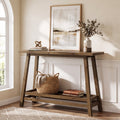 Fnova 41.3 Inch Solid Wood Console Table, 2-Tier Farmhouse Sofa Table with Storage Shelf, Narrow Behind Couch Accent Table for Living Room, Entryway, Hallway,WM010985_DBN_US