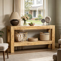 Fnova 63-Inch Farmhouse Console Table, Entryway Table with 2-Tier Storage Shelves, Wood Sofa Table for Living Room, Hallway, Foyer, Dark Brown,WM010344_LBN_US