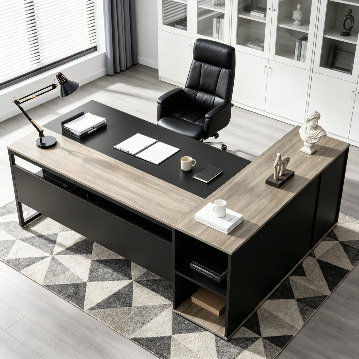 Fnova 71-Inch L-Shaped Desk, Large Corner Computer Table, Executive Office Desk with Storage Shelves, Heavy-Duty Conference Table for Home Office,WM010423_GB_US