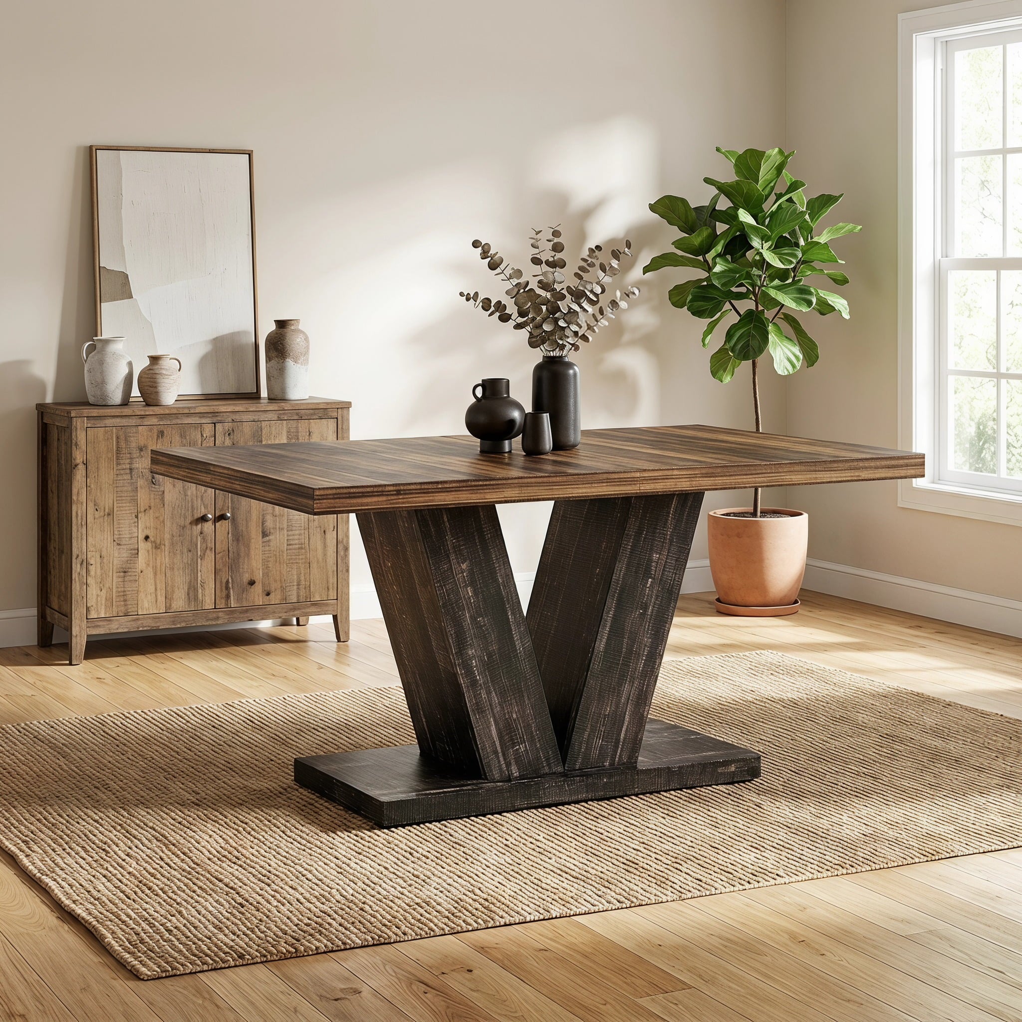 Fnova 47.24-Inch Rectangular Farmhouse Dining Table, Wood Coffee Table for 4 People, Modern Kitchen Table for Dining Room, Brown Black (Chairs Not Included),WM010229C_BNB_Tables