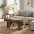 Fnova Farmhouse 47 Inch Rectangle Wooden Coffee Table, Sturdy Base, Modern Cocktail Tea Table, Accent Center Table for Living Room, Bedroom,WM010481_BN_US