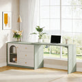 Fnova 48" Table for Nail Tech, Modern Stretchable L-Shaped Nail Corner Desk Station with Cabinet and 2 Drawers, Beauty Salon Workstation Decor with Storage Shelves, White Green,Green