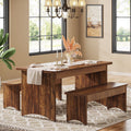 Fnova Farmhouse 55-Inch 3-Piece Dining Set, Kitchen Table & 2 Benches Seats 4-6, Benches Tuck Under Table for Space-Saving, for Kitchen/Living Room/Home Office, Easy Assembly,WM010299_BN_Tables