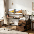 Fnova 63-Inch Computer Desk, Home Office Desk with File Drawer & Monitor Stand, Industrial Workstation Desk, Dual-Tier Desktop with Adjustable Drawer & Storage, for Home Office, Study & Workspace,WM010438_BBN_US