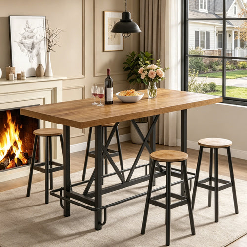 Fnova 35.4-Inch Tall Dining Table, Rectangular Counter Height Kitchen Table with Metal Footrest for 6 People,WM010251_LBNB_US