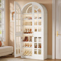 Fnova 70.4" Tall Shoe Cabinet with Acrylic Doors & LED Lights, 8-Tier Shoe Storage Cabinet with Adjustable Shelves, Modern Entryway Shoe Organizer for Hallway, Closet, Living Room, White & Gold