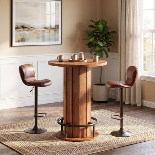 Fnova 39.4-Inch Round Dining Table, Small Circle Kitchen Table with Wood Strip Base and Metal Footrest for Dining Room, Kitchen, Bar, Easy to Assemble,WM010252_RO_US