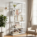 Fnova 70.8" Industrial Storage Shelf Unit, Geometric 5-Tier Open Bookcase Display Shelving for Living Room Bedroom Home Office Entryway,White