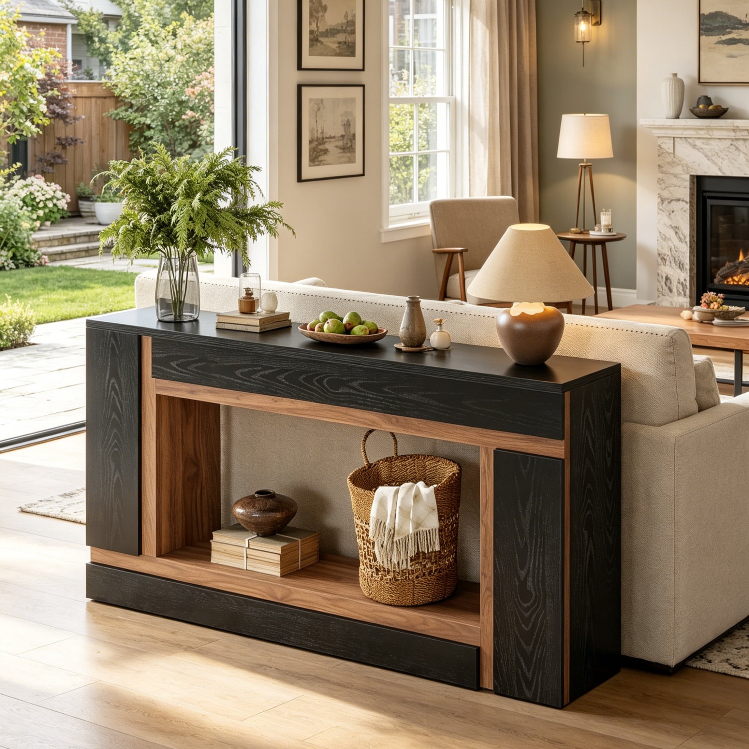 Fnova 63-Inch 2-Tier Console Table, Modern Farmhouse Rectangular Narrow Wooden Entryway Sofa Table Behind Couch with Open Storage for Hallway Foyer Living Room,WM010399_BBN_US