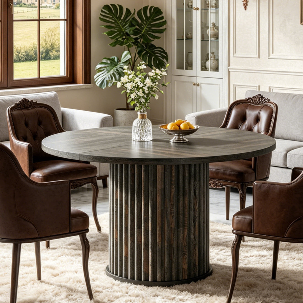Fnova 47.24-Inch Round Dining Table, Wood Coffee Table for 4 People, Modern Farmhouse Kitchen Table for Dining Room (Chairs Not Included),WM010233C_cB_US