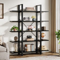 Fnova 72" Industrial 5-Tier Bookshelf, Tall Display Shelf with Metal Frame, MDF Board, Heavy-duty Storage Rack for Kitchen, Dining Room, Living Room, Office, Bedroom, Easy Assembly,Black