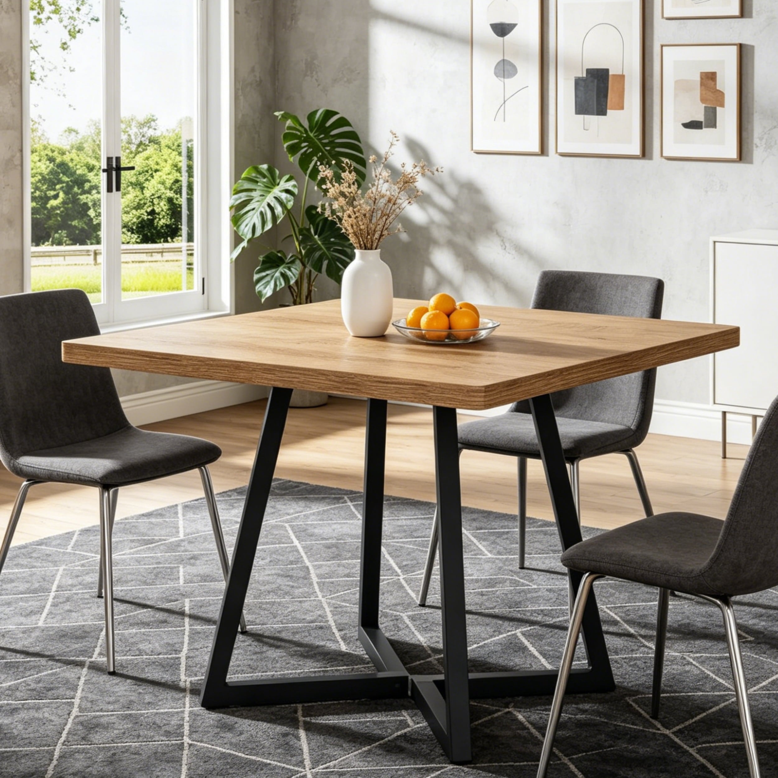 Fnova 31.5" Square Dining Table, Small Kitchen Dinner Table, 2-4 Person Industrial Dining Table, Square Kitchen Table for Dining Room Farmhouse Home Decor Furniture,Light Brown