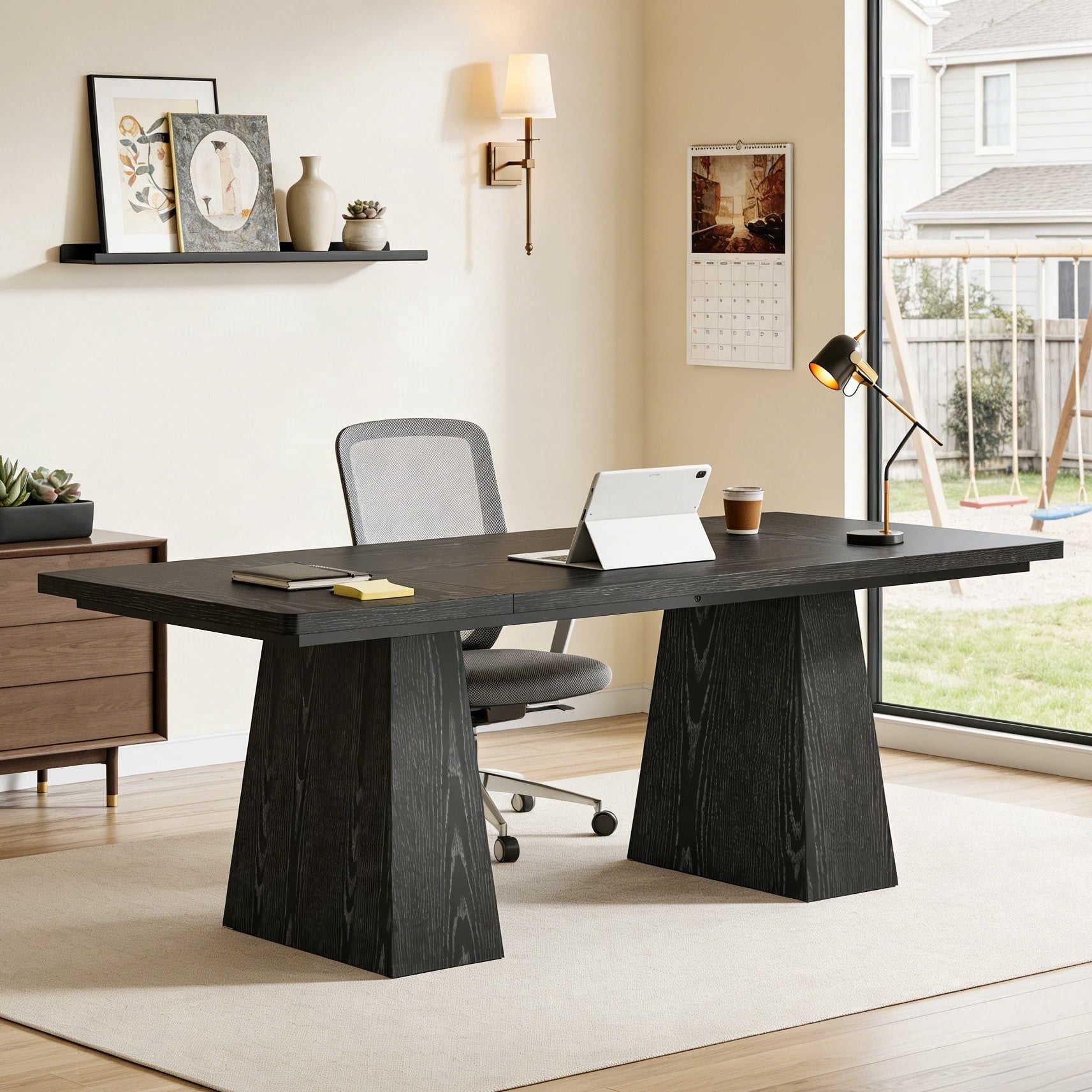 Fnova 63" Home Office Computer Desk, Black Modern Executive Desk, Writing Desk, Easy to Assemble,Black