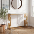 Fnova 42.51-Inch Geometric Openwork Console Table, Spill Resistant Marble Veneer Top Metal Sofa Table for Entryway Hallway Living Room Foyer Display,WM010960_WG_US