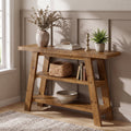 Fnova 47.24-Inch 3-Tier Solid Wood A-Frame Console Table, Farmhouse Open Storage Sofa Table for Entryway Hallway Living Room Foyer Decor,WM010972_BN_US