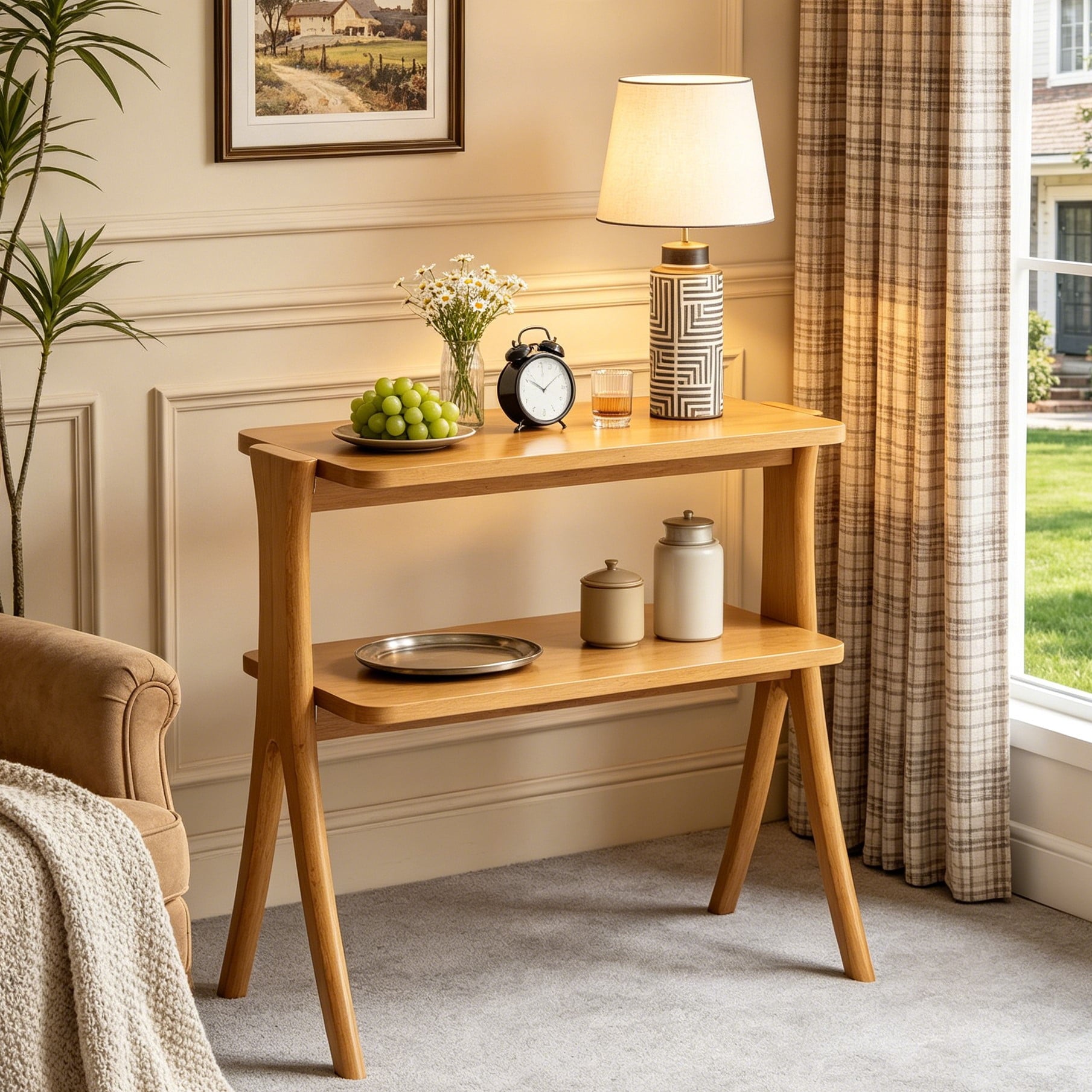 Fnova Side Table, 2-Tier Modern Wood End Table Nightstand with Open Shelf and Solid Wood Legs, Easy Assembly, for Living Room, Bedroom, Entryway, Small Space,Dark Brown