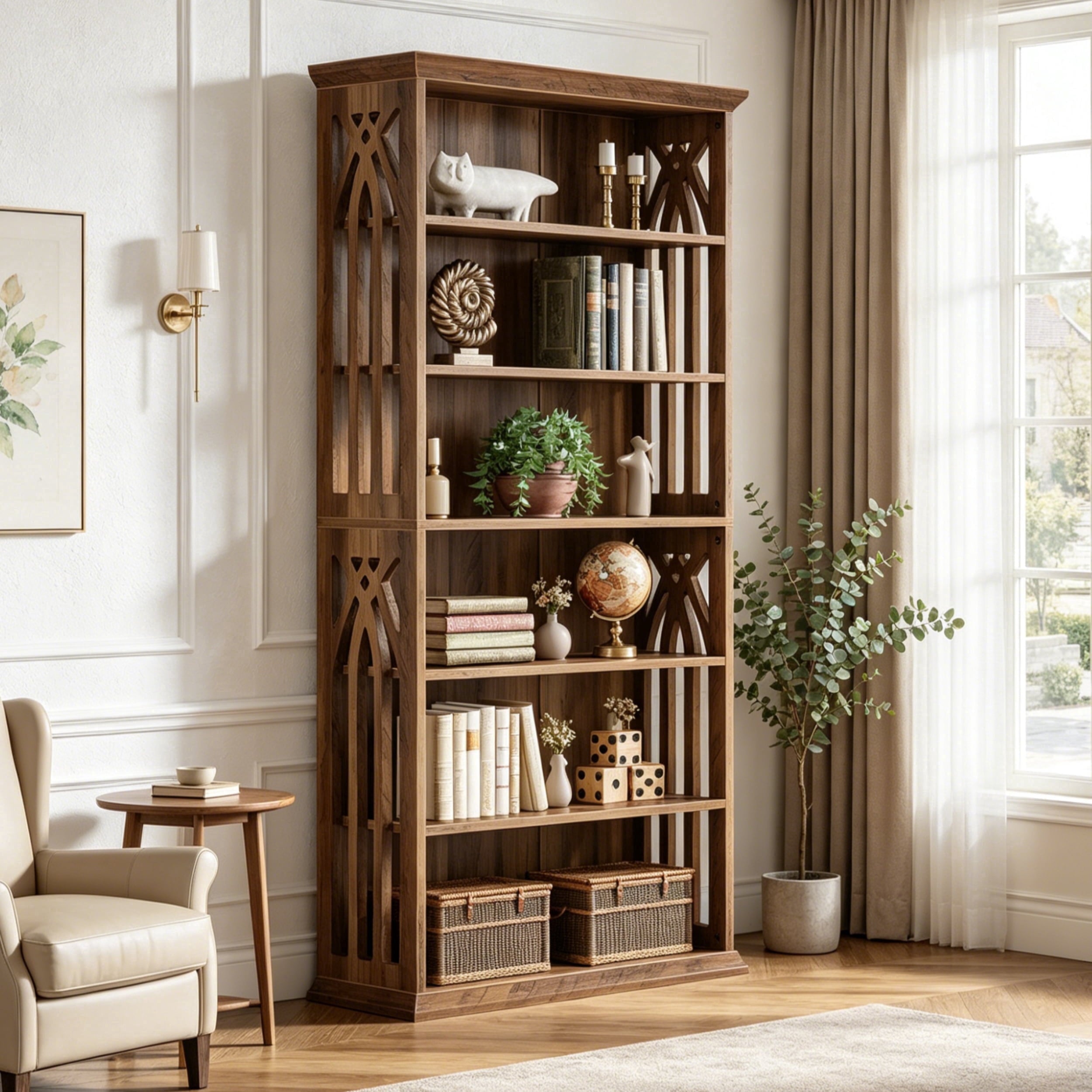 Fnova 74" Tall Bookcase with 6-Tier Open Display Storage Shelves, Large Book Shelf Bookcase Bookshelf for Living Room, Home Office, Bed Room,Brown
