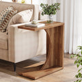 Fnova End Table Farmhouse C-shaped Side Table, Narrow Wooden Sofa Table with Space-Saving Design, Modern Bedside Table, Easy Assembly, Corner Table for Living Room, Bedroom, Nightstand, Brown,WM010124_BN_Tables