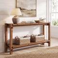Fnova 63-Inch Solid Wood Farmhouse Console Table, 2-Tier Entryway Table with Storage Shelf, Narrow Long Sofa Table for Living Room, Hallway, Foyer,WM010932_BN_US