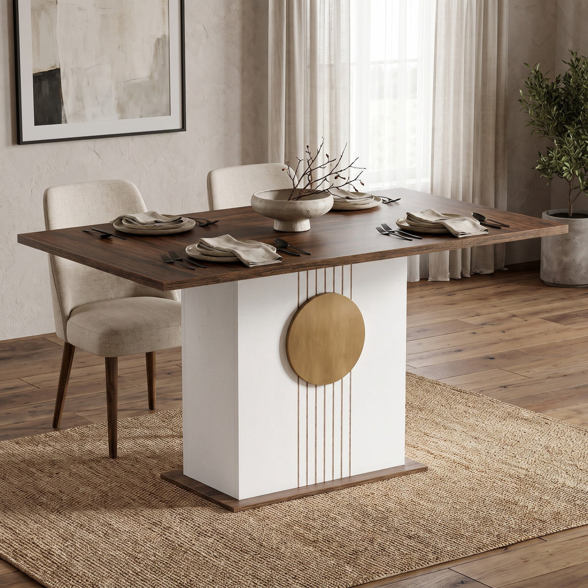 Fnova 55.12-Inch Farmhouse Dining Table, Rectangular Wooden Top Kitchen Table, Seats 4-6 for Dining Room & Kitchen, Living Room,WM010282_BNW_Tables