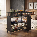 Fnova L Shaped Home Bar Unit with Storage Shelves and Footrest, Bar Table for Living Room, Kitchen, Home Bar Small Space,WM010933_B_US